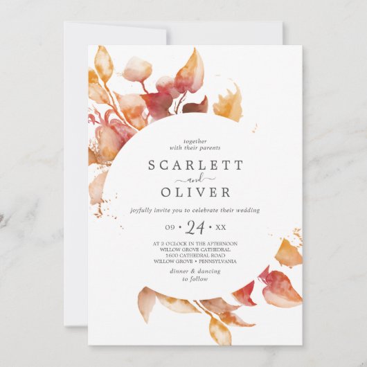 紅葉 |ホワイトとブルゴーニュ結婚カジュアルズ 招待状 (正面)