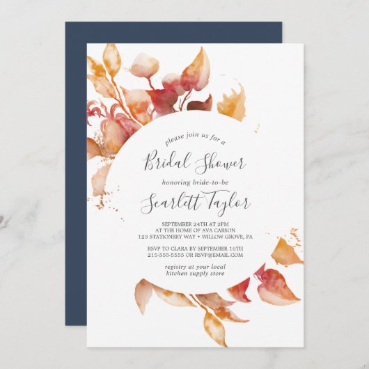 紅葉 |ホワイト&ブルゴーニュブライダルシャワー 招待状 (正面/裏面)