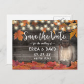 紅葉&ランタン秋の結婚式日付の保存 案内ポストカード (正面/裏面)