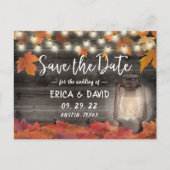 紅葉&ランタン秋の結婚式日付の保存 案内ポストカード (正面)