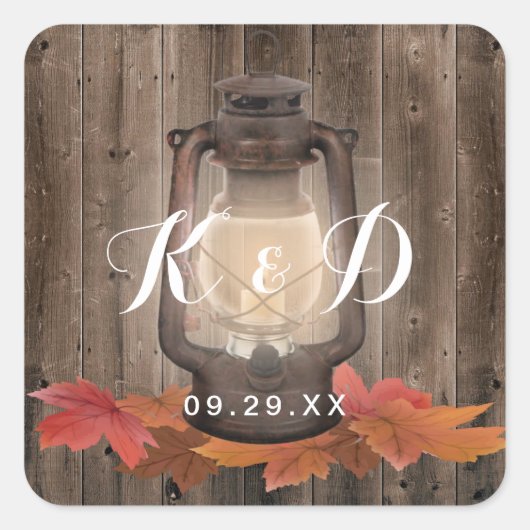 紅葉&ランタン素朴秋の結婚式シール スクエアシール (正面)
