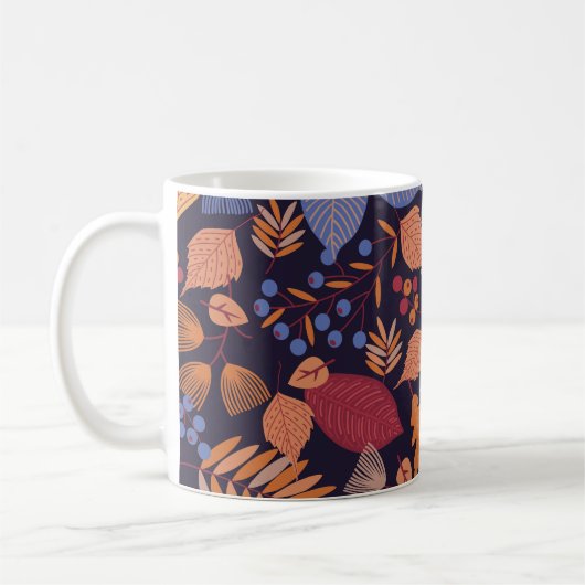 紅葉、ヴィンテージキノコイラストレーション。 コーヒーマグカップ (左)