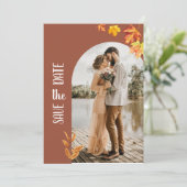 紅葉，写真，ミニマリスト日付を保存 招待状 (スタンド正面)