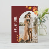 紅葉，写真，ミニマリスト日付を保存 招待状 (スタンド正面)