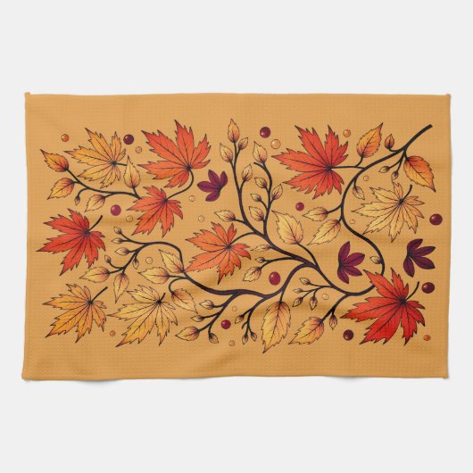 紅葉。幸せな秋。 キッチンタオル (横)