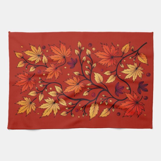 紅葉。幸せな秋。 キッチンタオル (横)