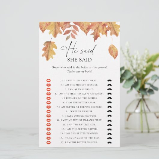 紅葉 – 彼は彼女はブライダルシャワーゲームを言った