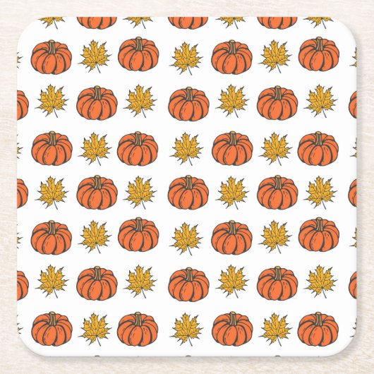 紅葉：手書きパンプキンパターン スクエアペーパーコースター (正面)