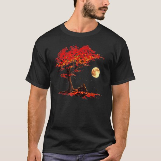 紅葉 月の宇宙飛行士と猫 アウターS Tシャツ (正面)