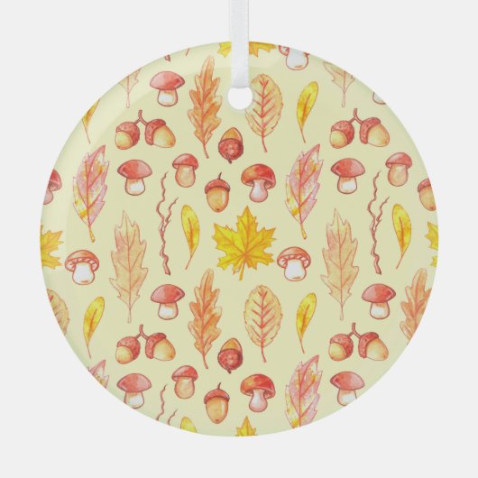 紅葉：水彩レトロ壁紙 ガラスオーナメント (正面)