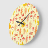 紅葉：水彩レトロ壁紙 ラージ壁時計 (傾斜)