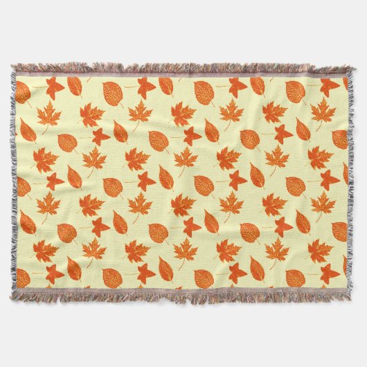紅葉-淡い色の黄色とオレンジ スローブランケット (正面)