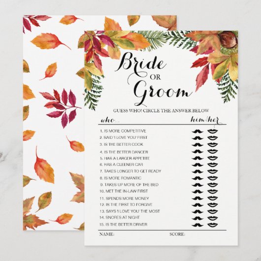 紅葉 秋 結婚式の花嫁または花婿 ゲーム 編集可能 招待状 (正面/裏面)