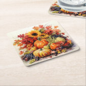 紅葉：紅葉と花模様 スクエアペーパーコースター (アングル)