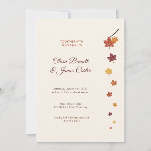 紅葉 結婚式 招待状 (正面)