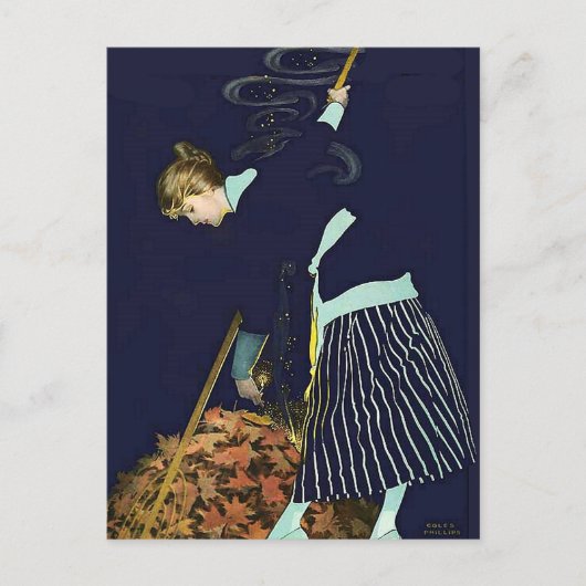 紅葉C Coles Phillipsによる焚き火 ポストカード (正面)