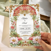 紅蓮と紅扇アジア茶結婚の湯 招待状