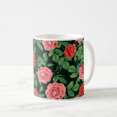 紅薔薇の花で継ぎ目のない模様。カラーI コーヒーマグカップ (正面右)
