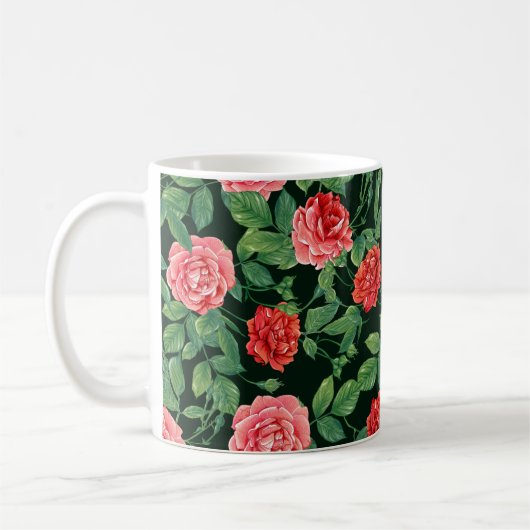 紅薔薇の花で継ぎ目のない模様。カラーI コーヒーマグカップ (左)
