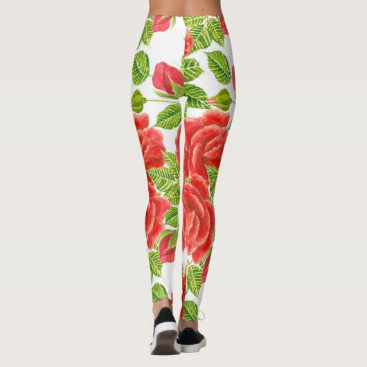 紅薔薇水彩継ぎ目無し模様 レギンス (裏面)