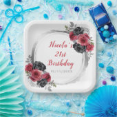 紅銀花エレガント誕生会 ペーパープレート (パーティー)