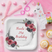 紅銀花エレガント誕生会 ペーパープレート (パーティー)