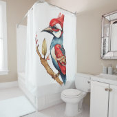 紅青のキツツキ シャワーカーテン (インサイチュ)