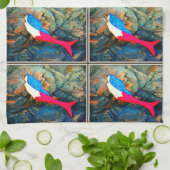 紅青の人魚 キッチンタオル (折り畳み)