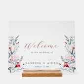 紅青の花のフローラ結婚の歓迎 アクリルサイン (正面)