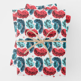 紅青抽象芸術 ラッピングペーパーシート