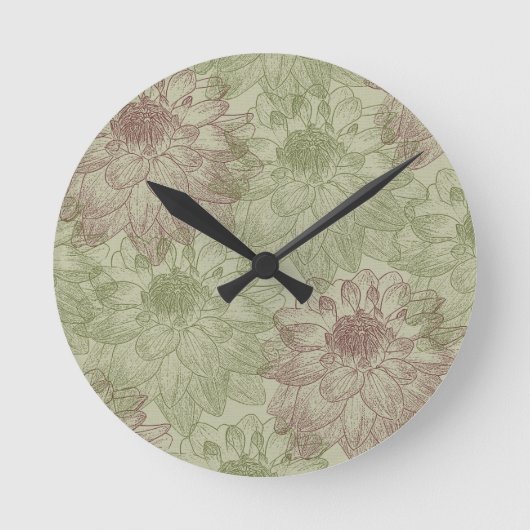 紅青牡丹 ラウンド壁時計 (正面)