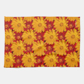 紅黄色のマリゴールドの花の美しいメドレー キッチンタオル (横)