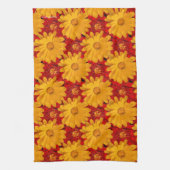 紅黄色のマリゴールドの花の美しいメドレー キッチンタオル (縦)