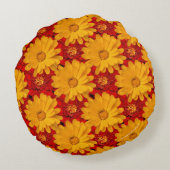 紅黄色のマリゴールドの花の美しいメドレー ラウンドクッション (裏面)