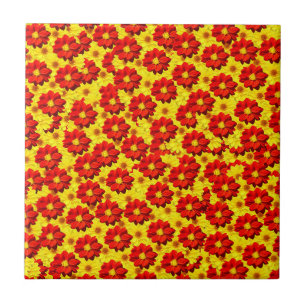 紅黄色の紅花 タイル