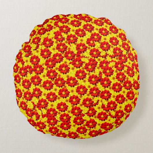 紅黄色の紅花 ラウンドクッション (正面)