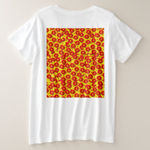 紅黄色の花模様 プラスサイズTシャツ