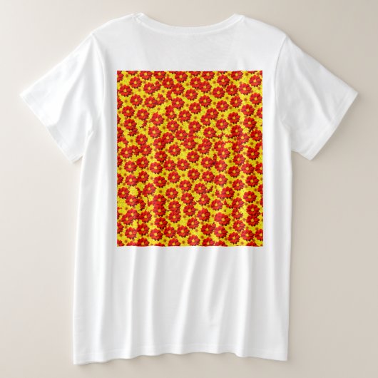 紅黄色の花模様 プラスサイズTシャツ (デザイン裏面)