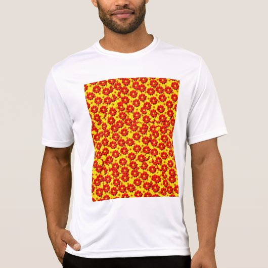紅黄色の花模様 Tシャツ (正面)