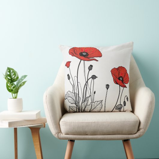 紅黒のケシ クッション (椅子)