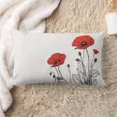 紅黒のケシ ランバークッション (ブランケット)