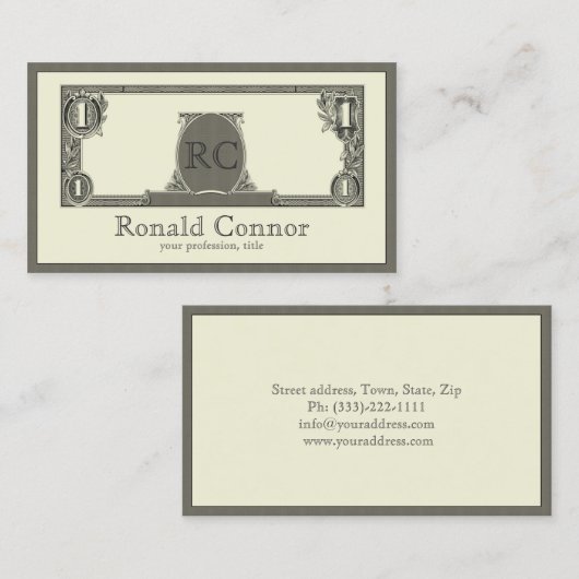 紋章のドル札王室のなモノグラムのでクールなカード 名刺 (正面/裏面)