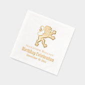 紋章のライオンが立つ誕生日パーティー名前の日 箔ナプキン (左)