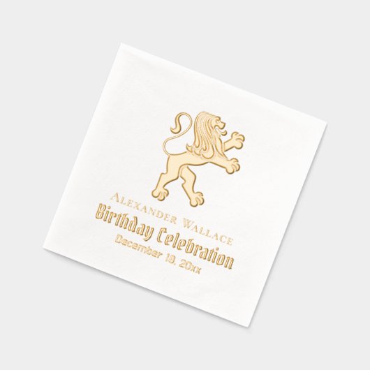 紋章のライオンが立つ誕生日パーティー名前の日 箔ナプキン (左)