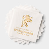 紋章のライオンが立つ誕生日パーティー名前の日 箔ナプキン (インサイチュ (積み重ね))