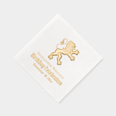 紋章のライオンが立つ誕生日パーティー名前の日 箔ナプキン (右)