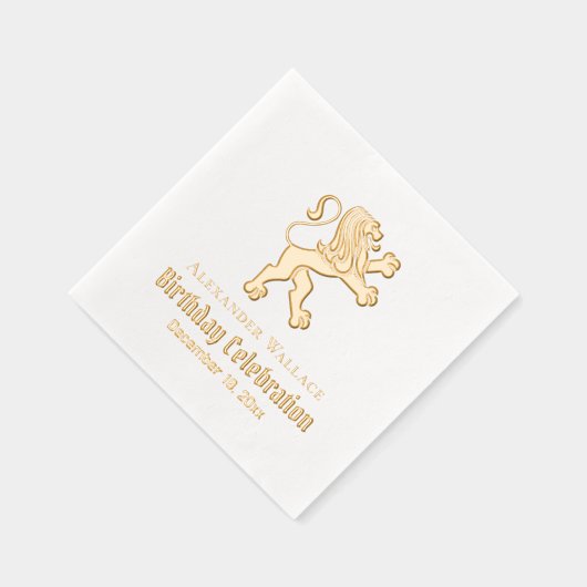 紋章のライオンが立つ誕生日パーティー名前の日 箔ナプキン (右)