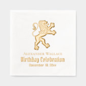 紋章のライオンが立つ誕生日パーティー名前の日 箔ナプキン (正面)