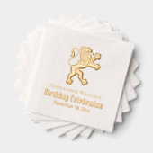 紋章のライオンが立つ誕生日パーティー名前日 箔ナプキン (インサイチュ (積み重ね))