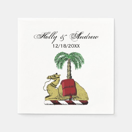 紋章のラクダヤシの木色の紋章 スタンダードカクテルナプキン (正面)